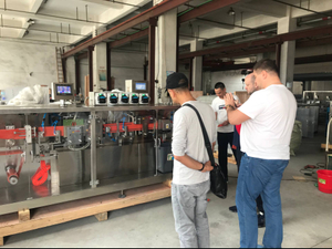 Russia customer visiting and checking olive oil plastic ampoule forming filling sealing machine in the factory